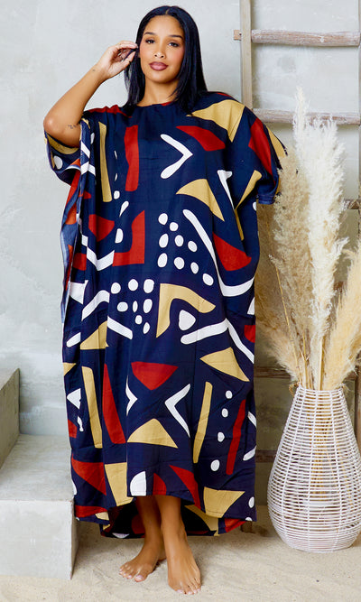 Tribal Print Oversized Kaftan Dress-Black - Cutely Covered