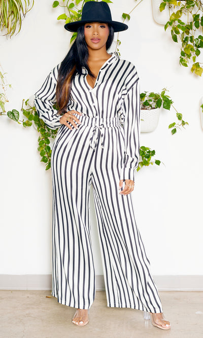 Daytime Elegance | Black and White Jumpsuit - Cutely Covered