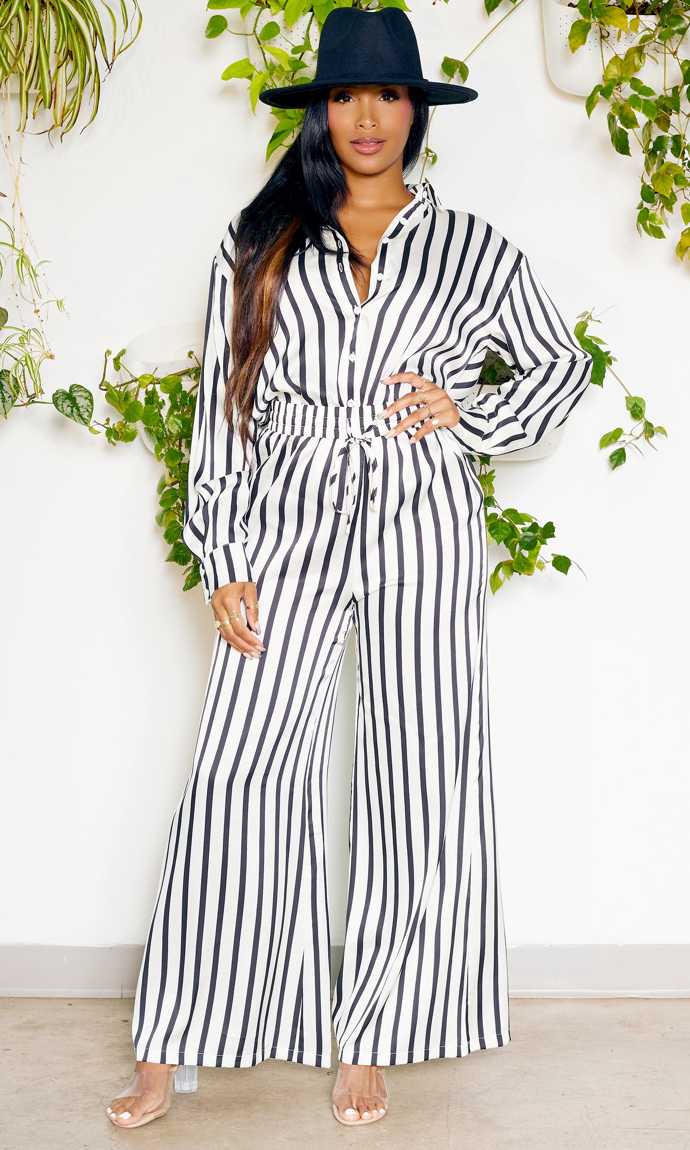 Daytime Elegance | Black and White Jumpsuit - Cutely Covered