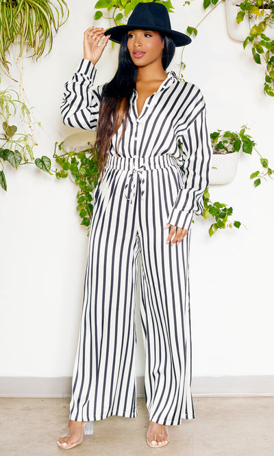 Daytime Elegance | Black and White Jumpsuit - Cutely Covered