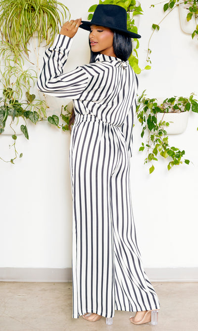 Daytime Elegance | Black and White Jumpsuit - Cutely Covered