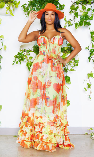 Radiant Yellow Poppy Flower Maxi Dress - Cutely Covered