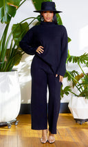 2Thique | Ribbed Mock Turtle Neck Set - Black - Cutely Covered