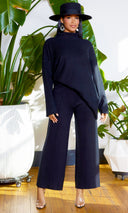 2Thique | Ribbed Mock Turtle Neck Set - Black - Cutely Covered