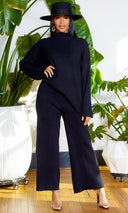 2Thique | Ribbed Mock Turtle Neck Set - Black - Cutely Covered