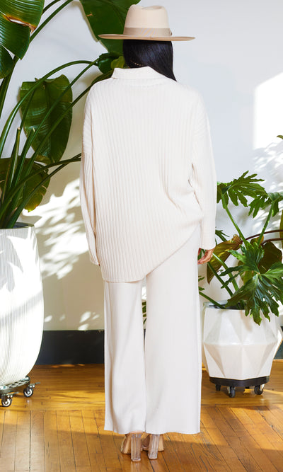 2Thique | Ribbed Mock Turtle Neck Set - White - Cutely Covered