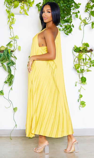 Classy Pleated  Dress | Mustard - Cutely Covered
