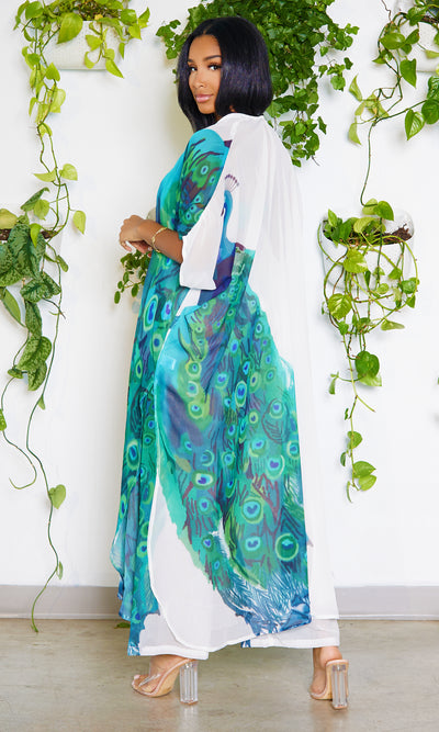 Peacock In Paradise | Kimono Pants Set - Cutely Covered