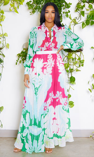 Abstract Pink and Green Chiffon Set - Cutely Covered