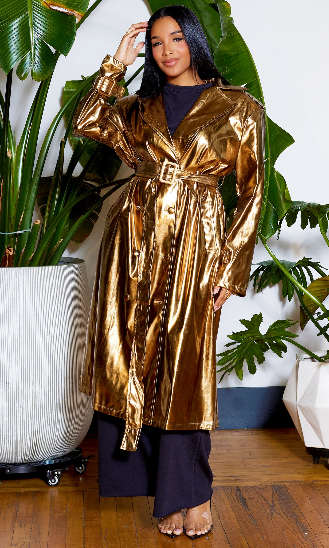 Make A Statement | Crinkled Trench Coat - Gold - Cutely Covered