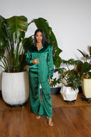 Daily Co-ord Satin Shirt Set- Green - Cutely Covered