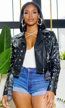 Catch A Vibe | Bling Faux Leather Jacket - Cutely Covered