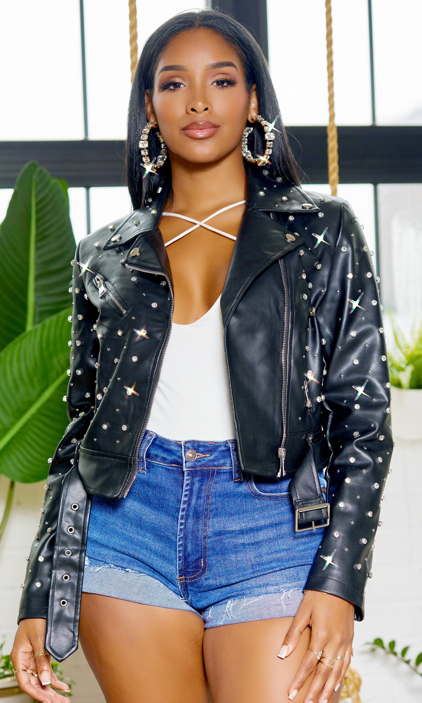 Catch A Vibe | Bling Faux Leather Jacket - Cutely Covered