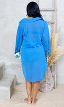 Coolin It | Chiffon Maxi Shirt Dress Shorts Set - Cobalt - Cutely Covered