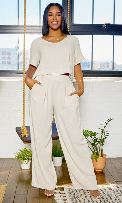 Linen Pants Set - Taupe - Cutely Covered