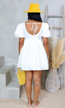 Classic Charm Puff Sleeve Mini Dress -  White - Cutely Covered
