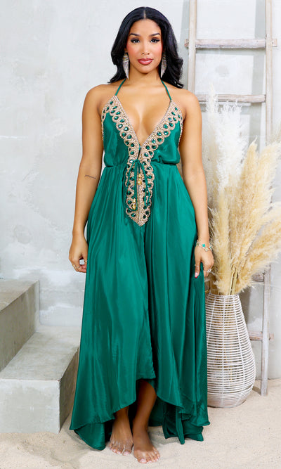 Beaded Flowy Dress - Green - Cutely Covered
