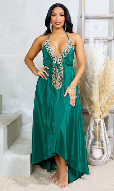 Beaded Flowy Dress - Green - Cutely Covered