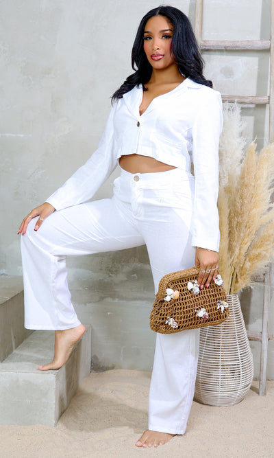 Timeless Cotton | Button-Up Shirt & Pants Ensemble - White - Cutely Covered