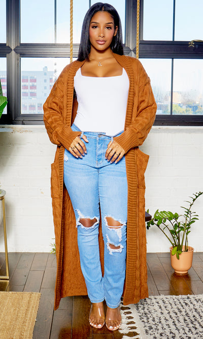 Cable Knit Cardigan - Camel PREORDER Ships End September - Cutely Covered