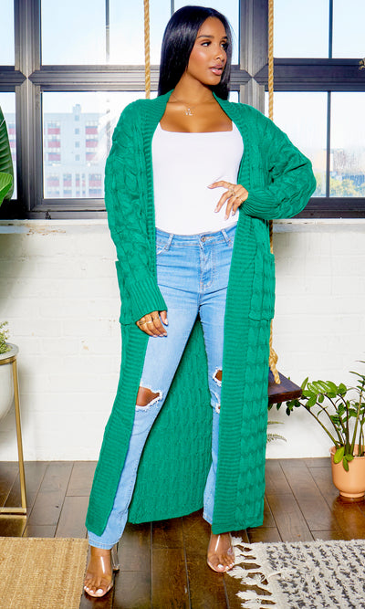 Cable Knit Cardigan - Green PREORDER Ships End September - Cutely Covered