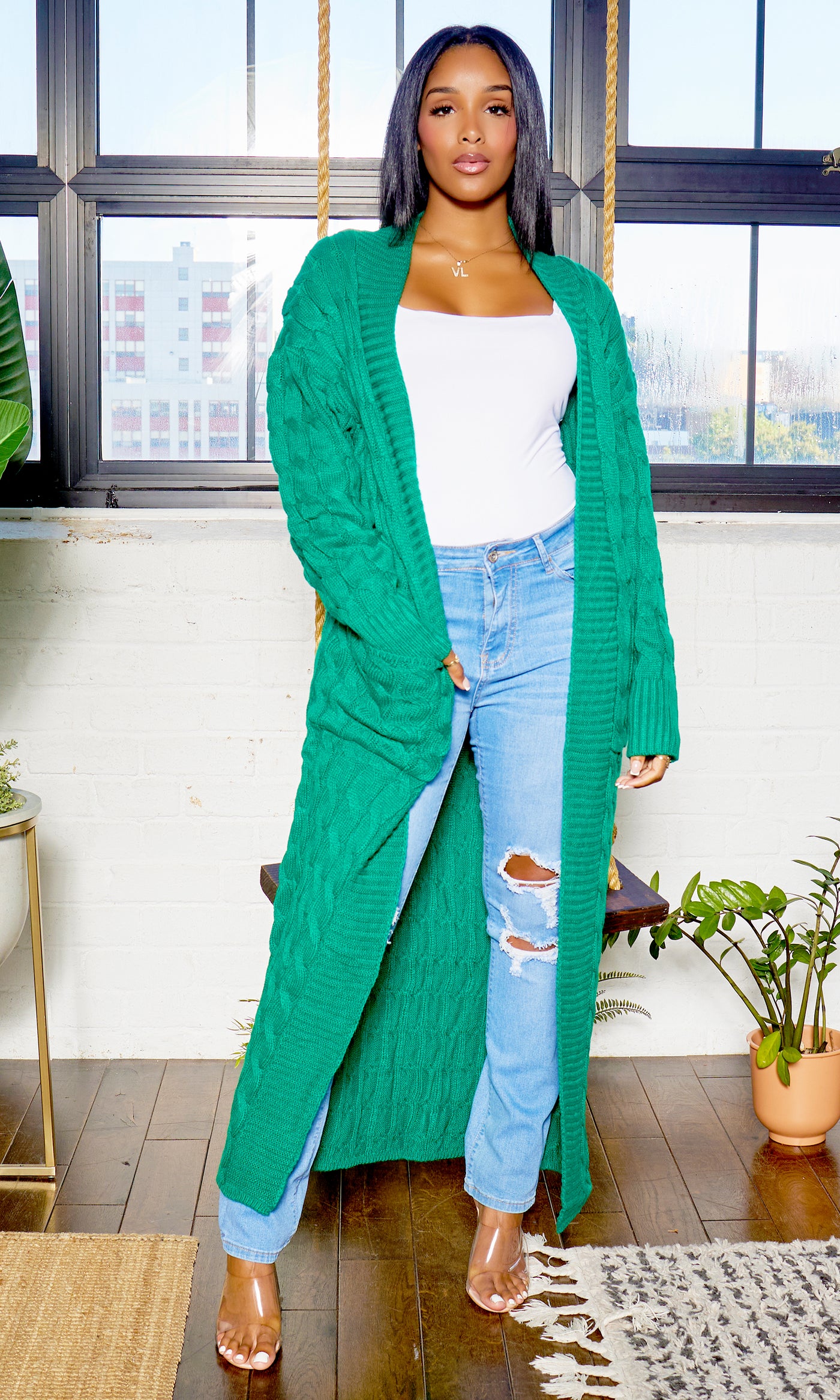 Cable Knit Cardigan - Green PREORDER Ships End September - Cutely Covered