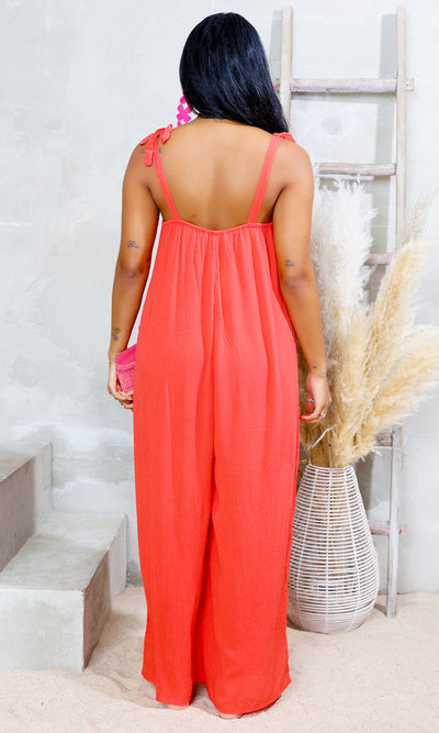 Vivid Vibes | Adjustable Tie-Strap Jumpsuit - Red - Cutely Covered