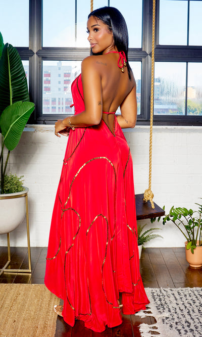 Beaded Flowy Dress 2 - Red - Cutely Covered