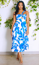 Blue Bliss | One Sleeve Blue Leaf Dress - Cutely Covered