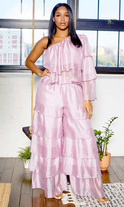 One Shoulder Tiered Organza Set | Mauve - Cutely Covered