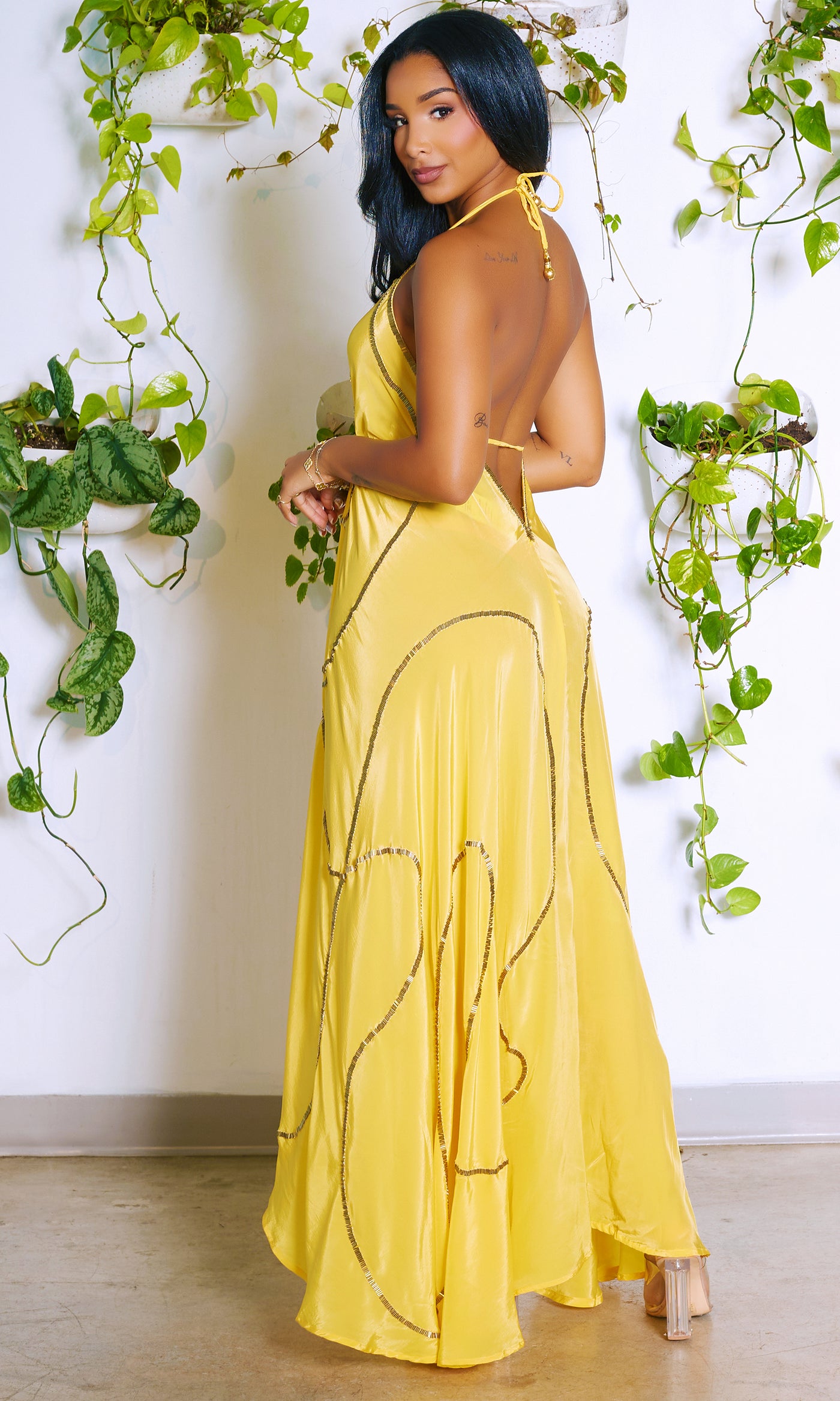 Beaded Flowy Dress - Yellow - Cutely Covered