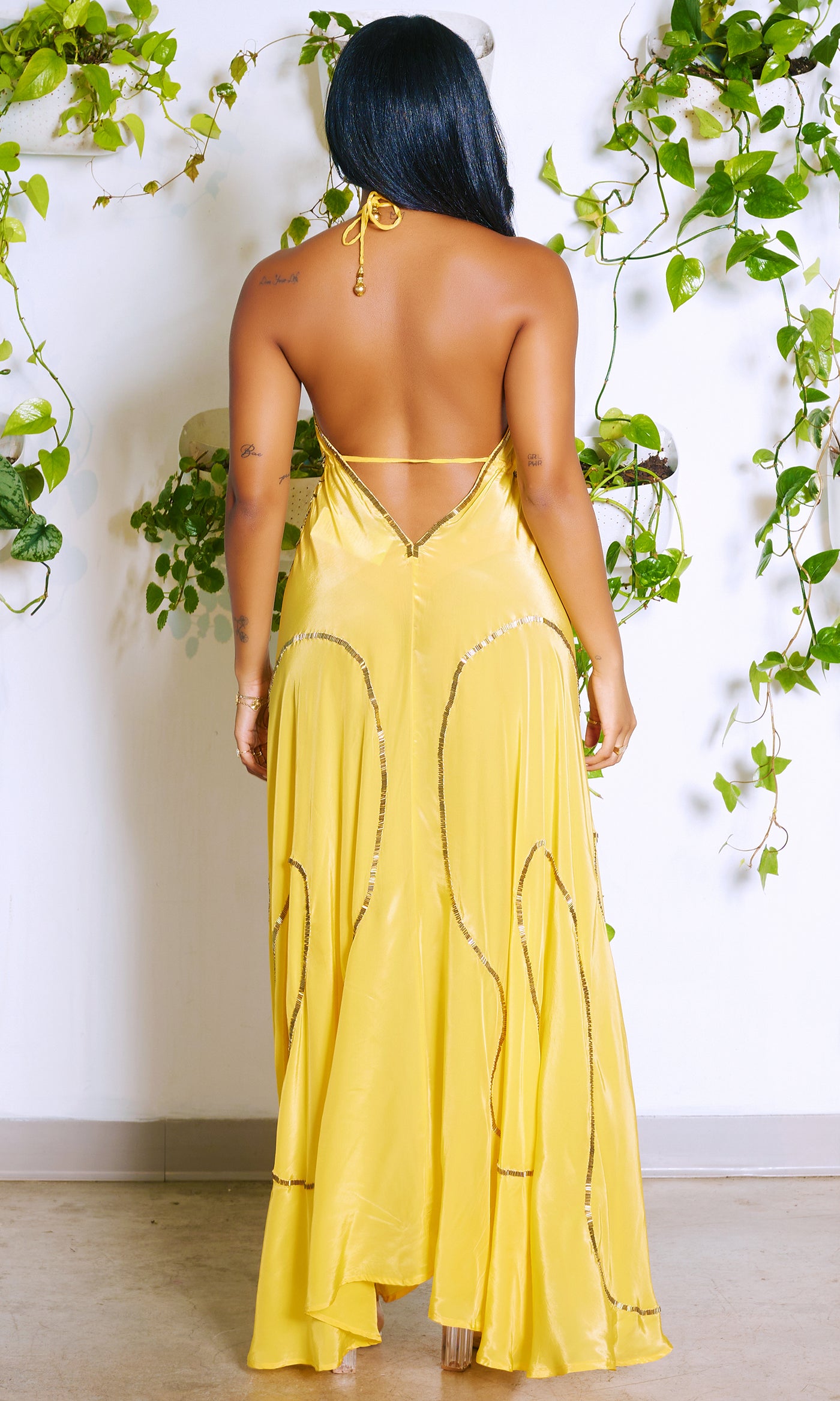 Beaded Flowy Dress - Yellow - Cutely Covered