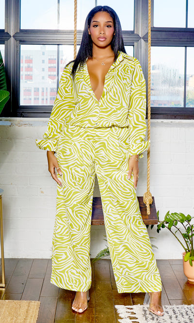Glamour Zebra Pants Set - Lime - Cutely Covered