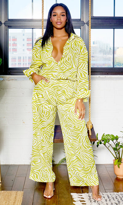 Glamour Zebra Pants Set - Lime - Cutely Covered