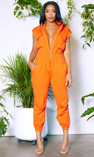 At Ease Jumpsuit- Orange - Cutely Covered