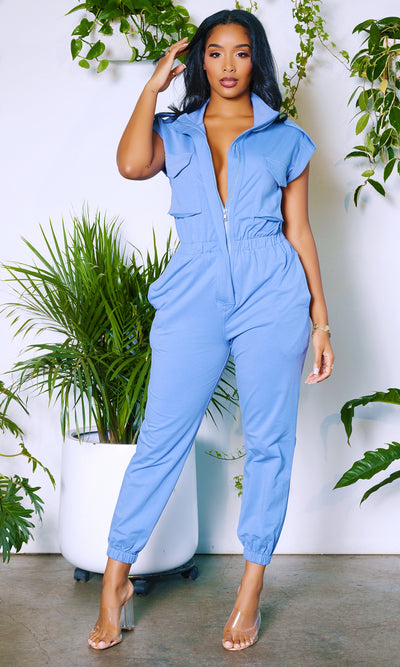At Ease Jumpsuit- Blue - Cutely Covered