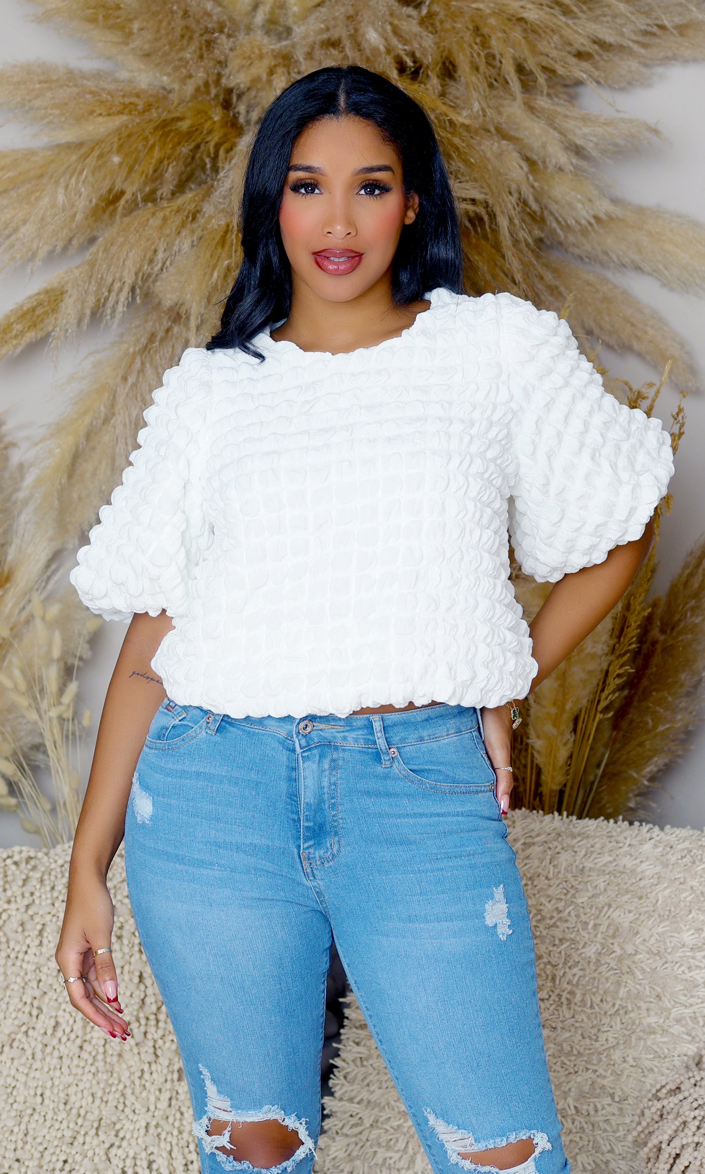 Bubble | Puff Sleeve Top- Ivory - Cutely Covered