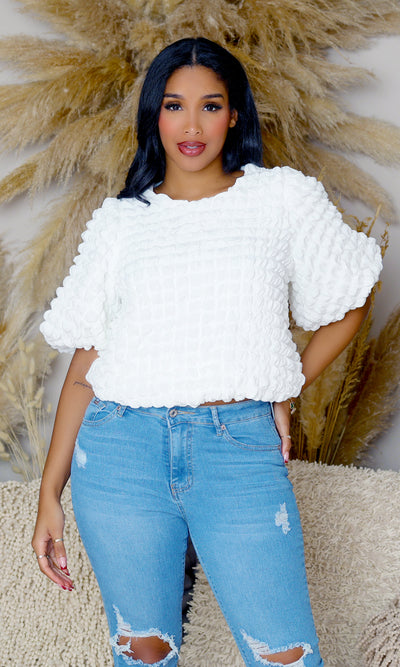 Bubble | Puff Sleeve Top- Ivory - Cutely Covered