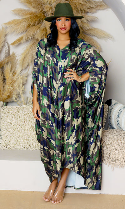 Camo Print Oversized Kaftan Dress - Cutely Covered