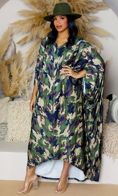 Camo Print Oversized Kaftan Dress - Cutely Covered