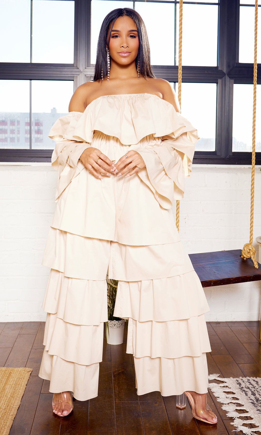 Tiered Ruffle Poplin Pants Set - Champagne FINAL SALE– Cutely Covered