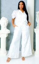 Serene Elegance Textured Woven Pants Set - White - Cutely Covered
