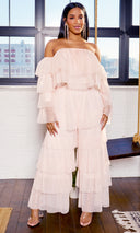Tiered Ruffle Tulle Pants Set - Blush PREORDER Ships End April - Cutely Covered