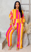 Cityscape Button-Up Blouse and Pant Set - Rose/Orange - Cutely Covered
