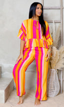 Cityscape Button-Up Blouse and Pant Set - Rose/Orange - Cutely Covered