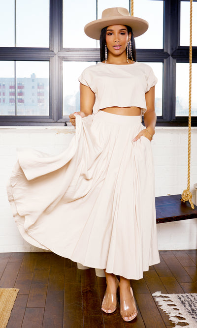 So Lovely | Linen Crop Top Skirt Set - Cutely Covered