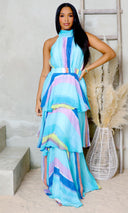 Ocean Breeze | Tiered Flare Dress - Blue Multi - Cutely Covered