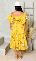 Petal Perfection | Floral Dress - Mustard - Cutely Covered