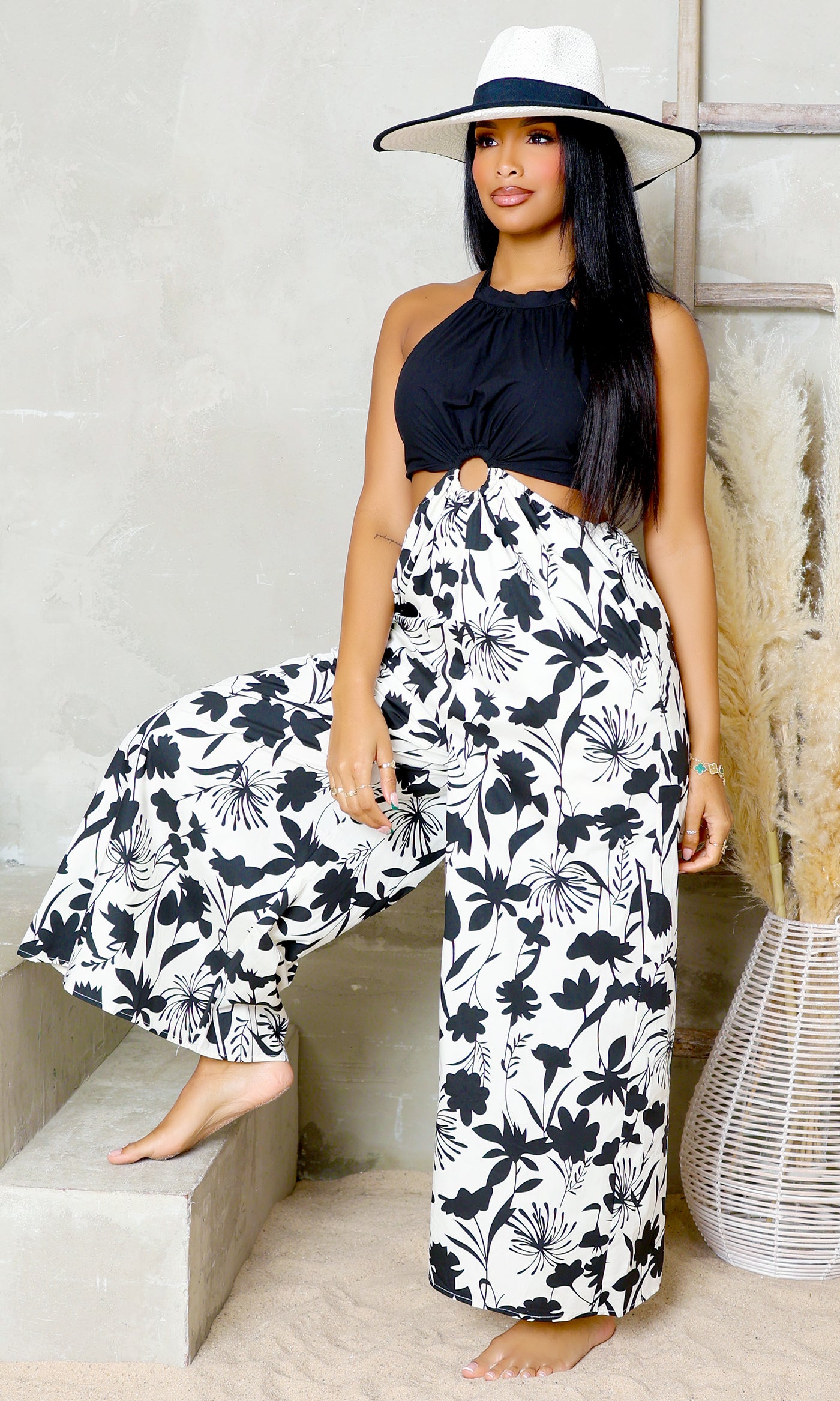 Blooming Garden Cutout Jumpsuit - Black - Cutely Covered
