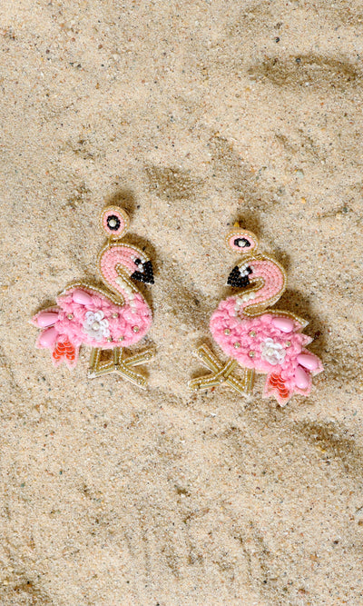 Flamingo | Beaded Earrings - Pink - Cutely Covered